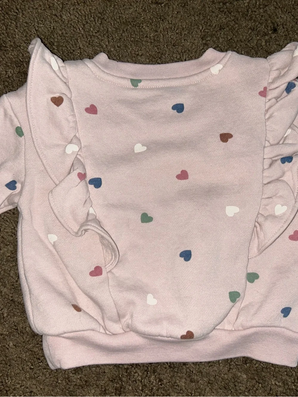GAP Pink Ruffle Sweatshirt with Multicolor Hearts